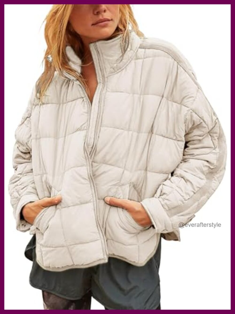 Quilted Puffer Jacket Lightweight Zip Up Padded Coat with Pockets